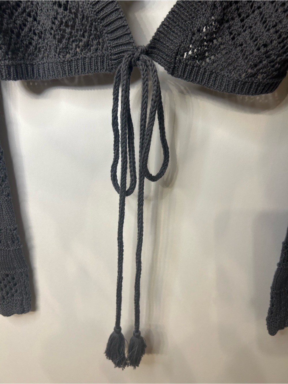 Aerie Women’s Green Reversible Crochet Wrap Sweater with Tassels, Size Small - Picture 11 of 12